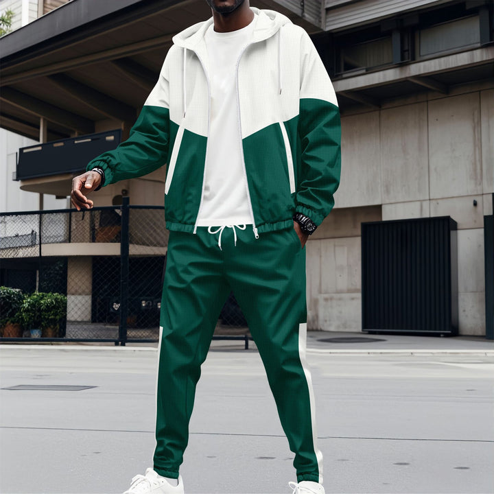 Men's sporty hoodie set with contrasting fabric textures and practical pockets Lisslune