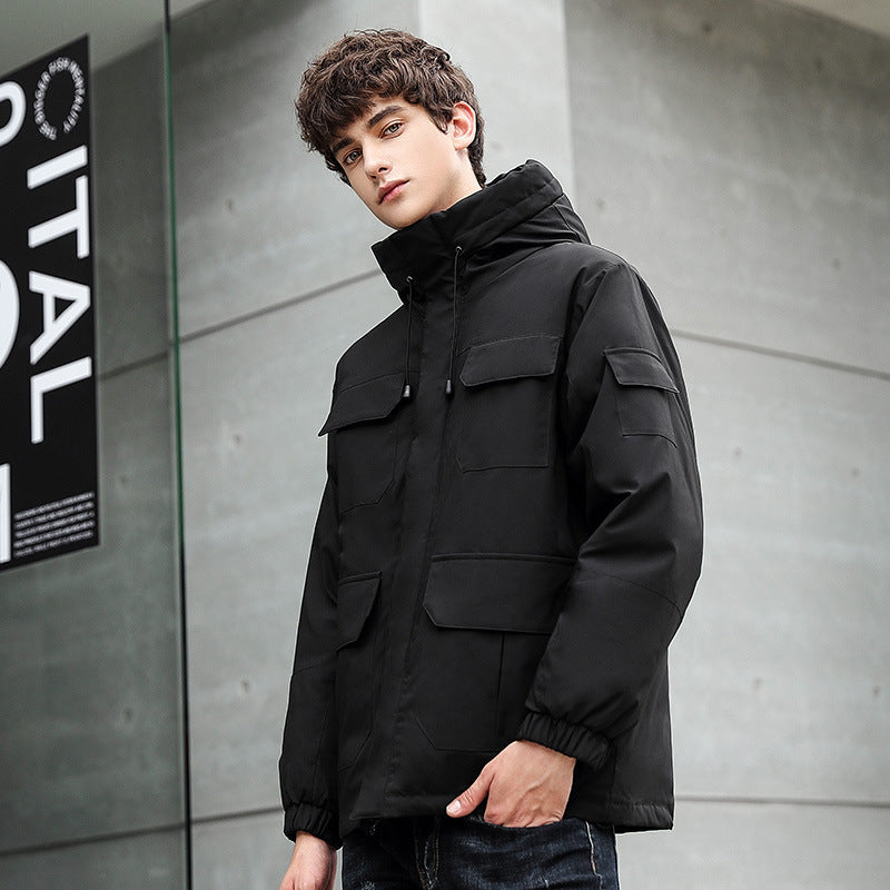 Men's weatherproof utility jacket with hood and pockets Lisslune