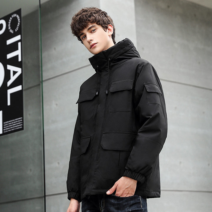 Men's weatherproof utility jacket with hood and pockets Lisslune