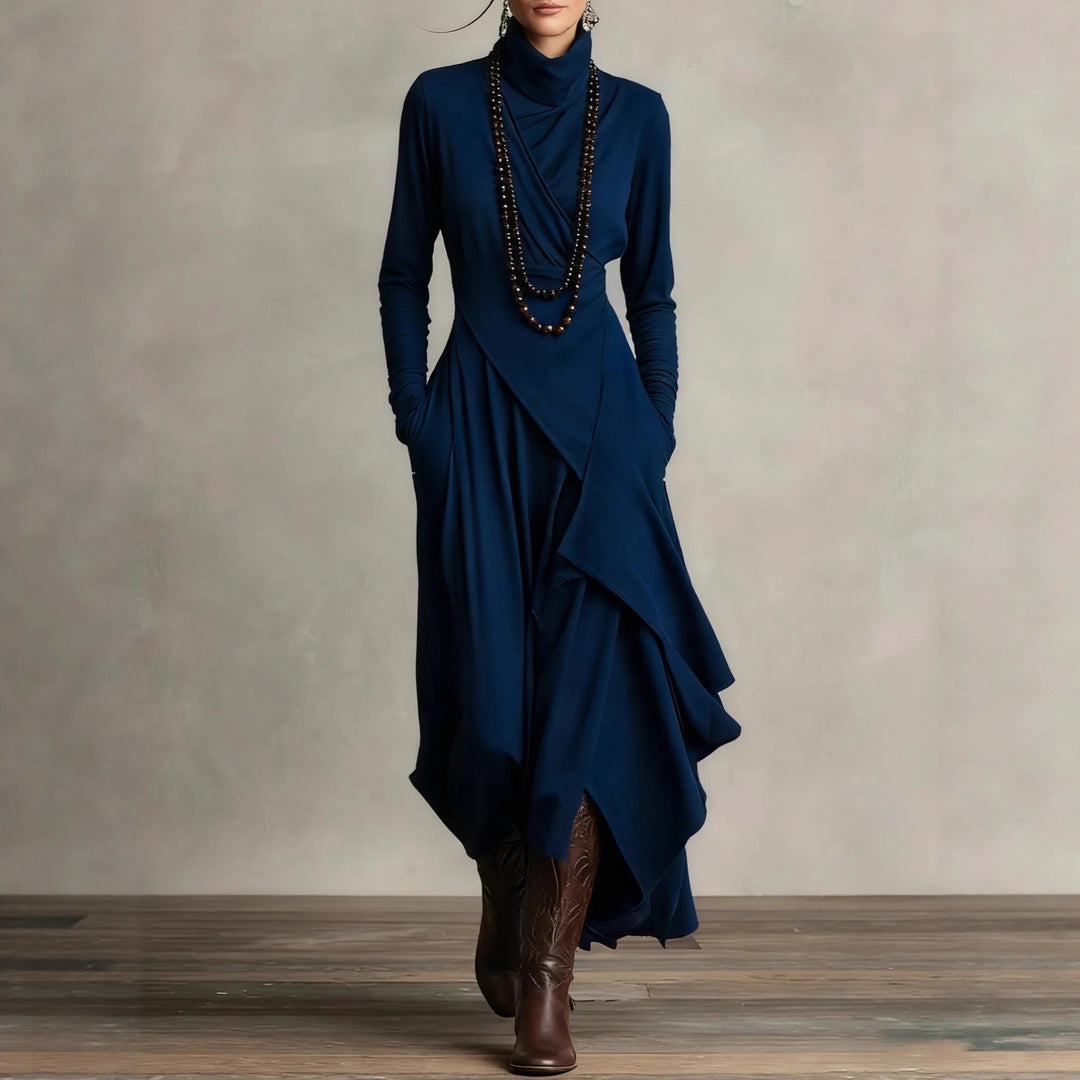 Women Elegant Maxi Dress with Draped Top and Asymmetrical Cut Lisslune