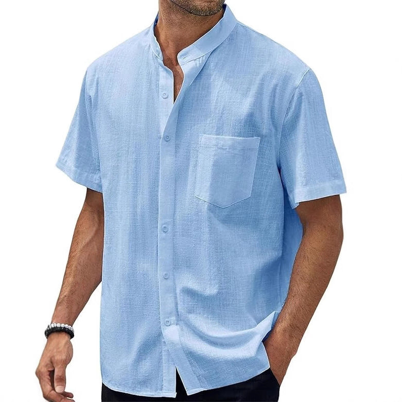 Men's short-sleeve shirt with modern standing collar and practical chest pocket Lisslune 1759193085