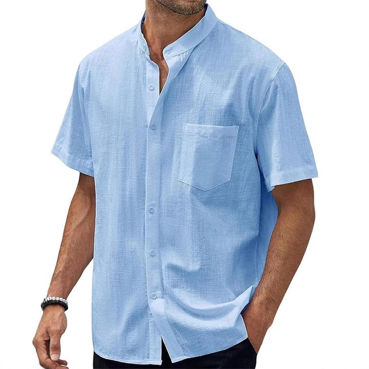 Men's short-sleeve shirt with modern standing collar and practical chest pocket Lisslune 1759193085