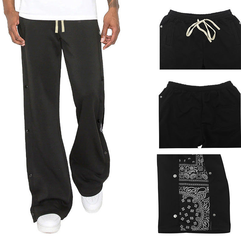Men's casual training pants with side snap button closure and stylish pattern mix Lisslune