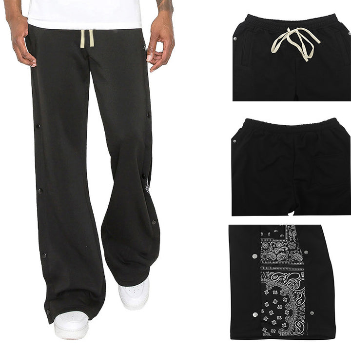 Men's casual training pants with side snap button closure and stylish pattern mix Lisslune
