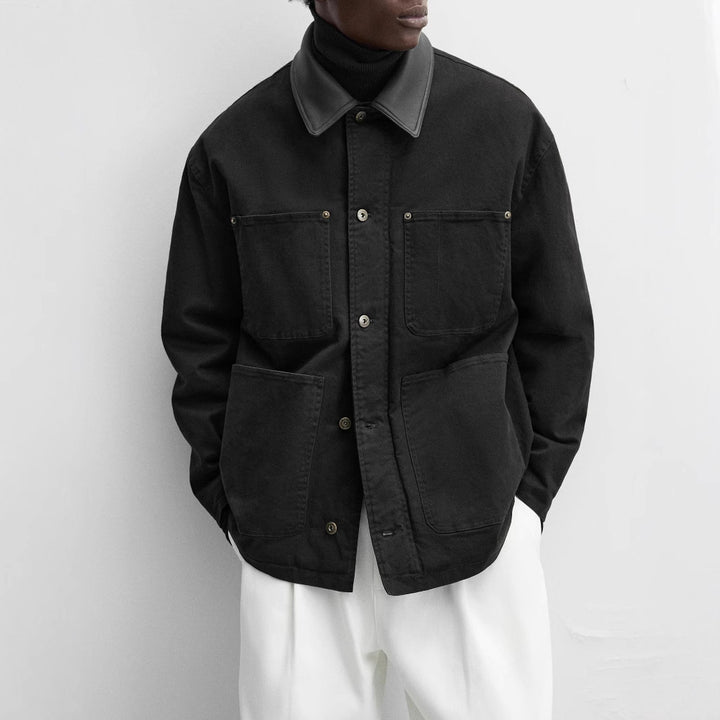 Men's fashionable utility jacket with large patch pockets and adjustable collar Lisslune
