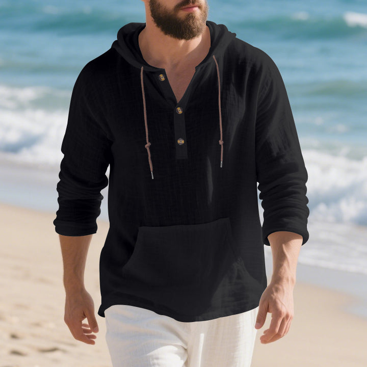 Men's casual hoodie with button placket and practical kangaroo pocket Lisslune