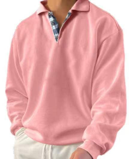 Men's Long Sleeve Polo Shirt with Elegant V-Neck and Stylish Contrast Details Lisslune