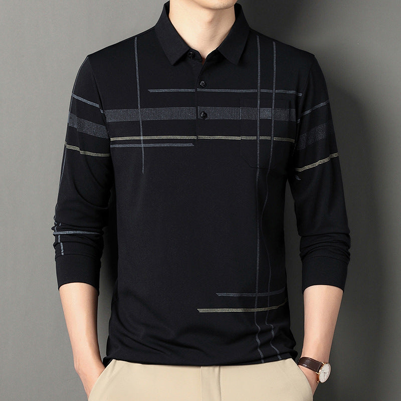 Men's Long Sleeve Polo Shirt with Modern Pattern Lisslune