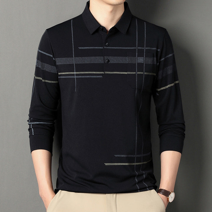 Men's Long Sleeve Polo Shirt with Modern Pattern Lisslune