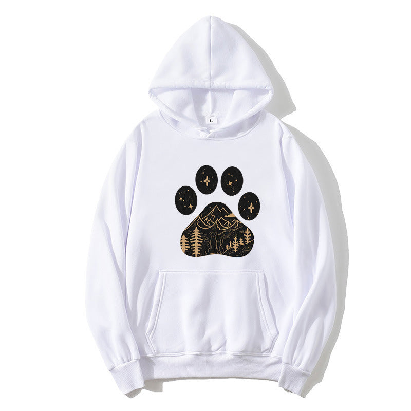 Ladies hoodie with creative paw print design and mountain landscape Lisslune