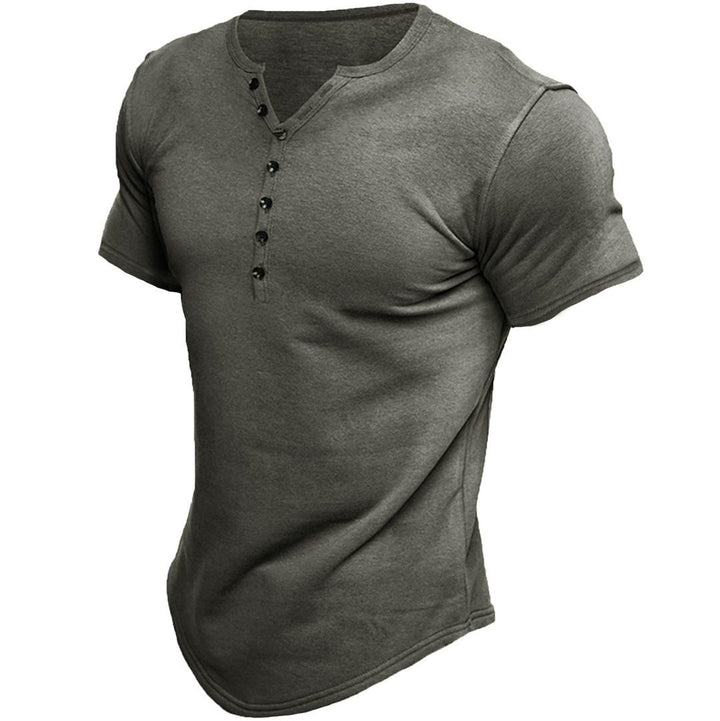 Men's short sleeve shirt with modern Henley neckline and stylish button details Lisslune