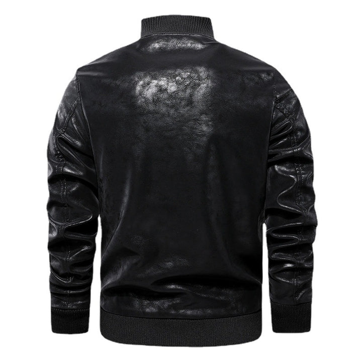 Men's fashion synthetic leather bomber jacket with embroidered details Lisslune