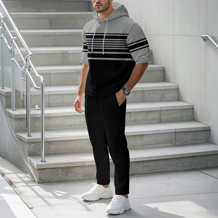 Men's Sporty Hoodie with Fashionable Striped Pattern and Comfortable Pants Lisslune