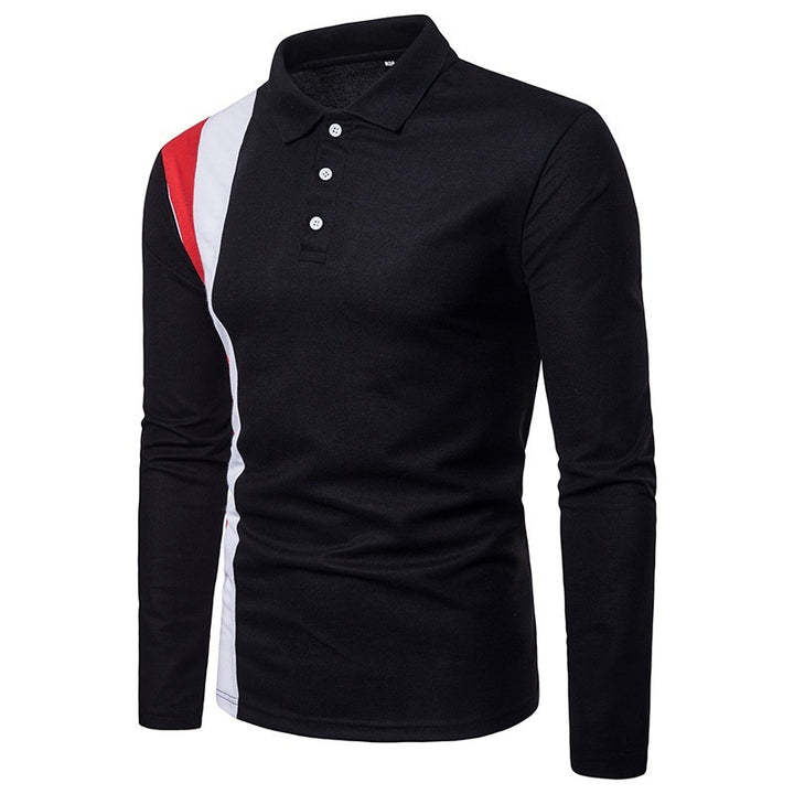 Men's Long Sleeve Polo Shirt with Modern Color Block Design and Comfortable Fit Lisslune
