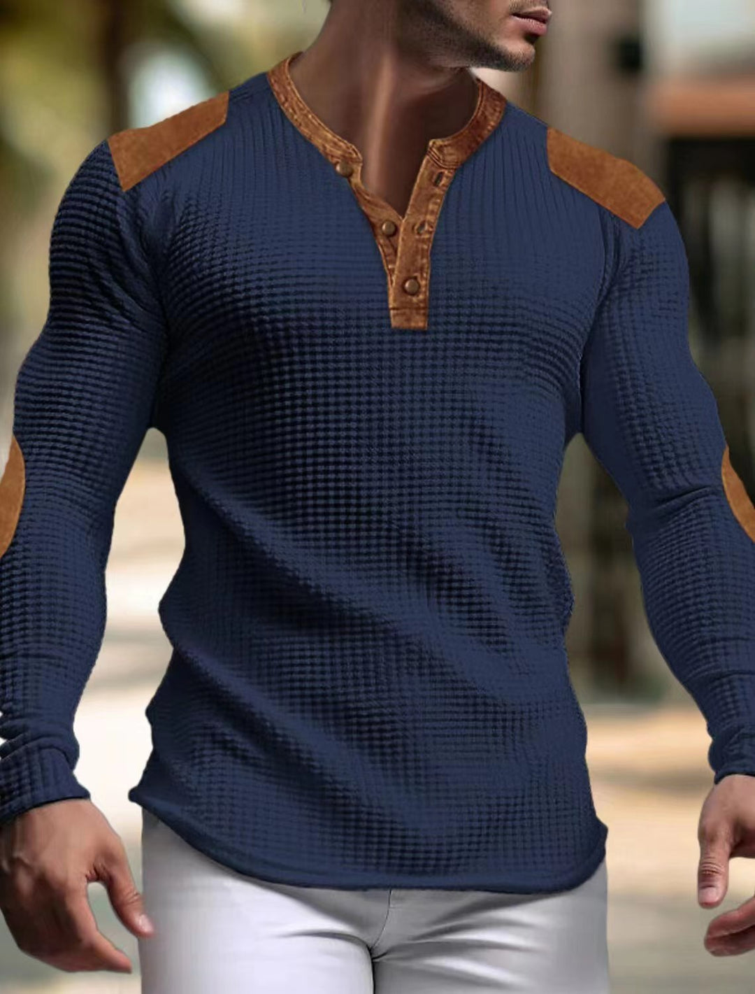Men's long-sleeve shirt with textured design and contrast accents Lisslune