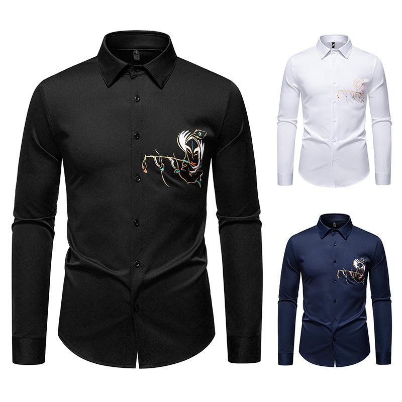 Men's Elegant Long Sleeve Shirt with Creative Embroidery Lisslune