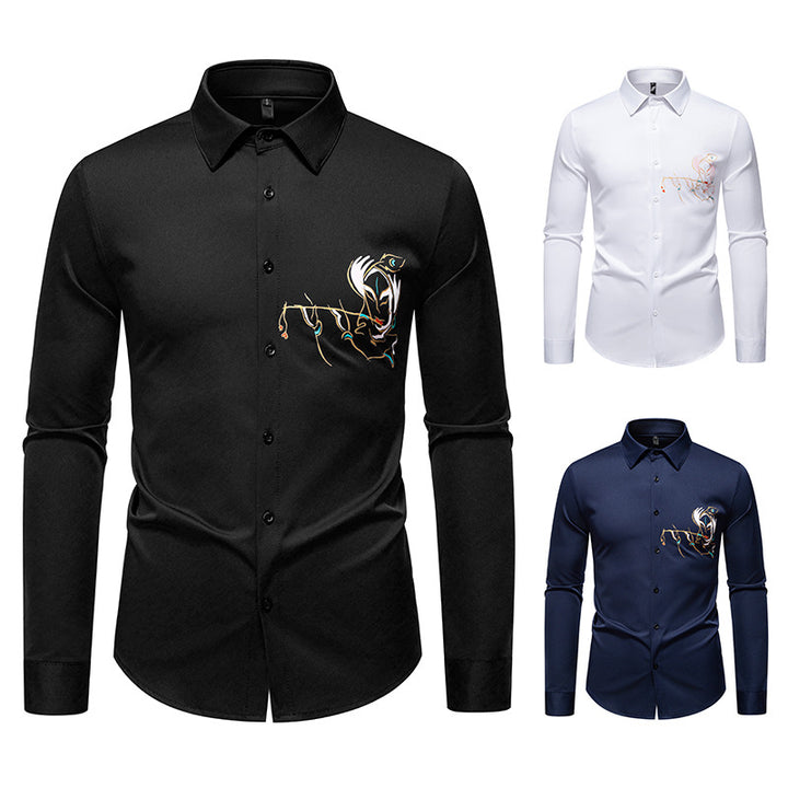 Men's Elegant Long Sleeve Shirt with Creative Embroidery Lisslune
