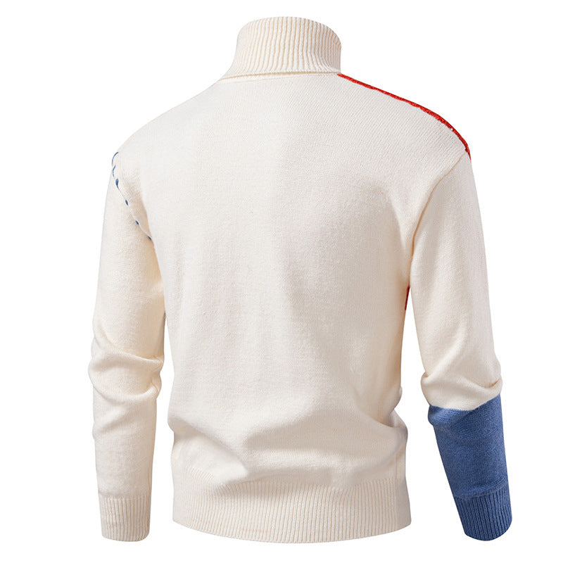 Men's turtleneck sweater with geometric cable pattern and contrasting accents Lisslune