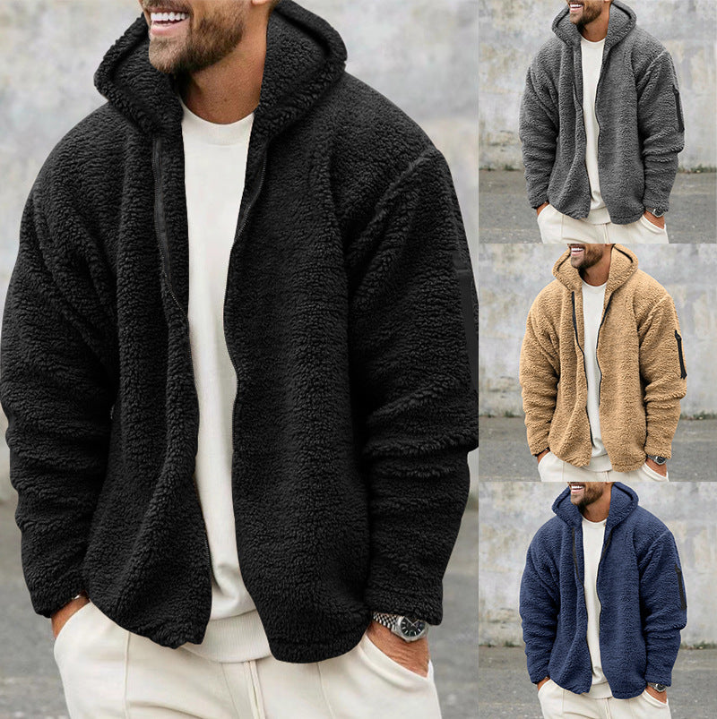 Men's Cozy Fleece Jacket with Hood and Practical Zipper Pockets Lisslune