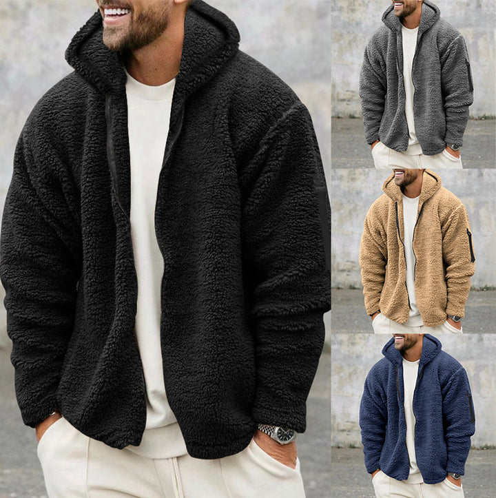 Men's Cozy Fleece Jacket with Hood and Practical Zipper Pockets Lisslune