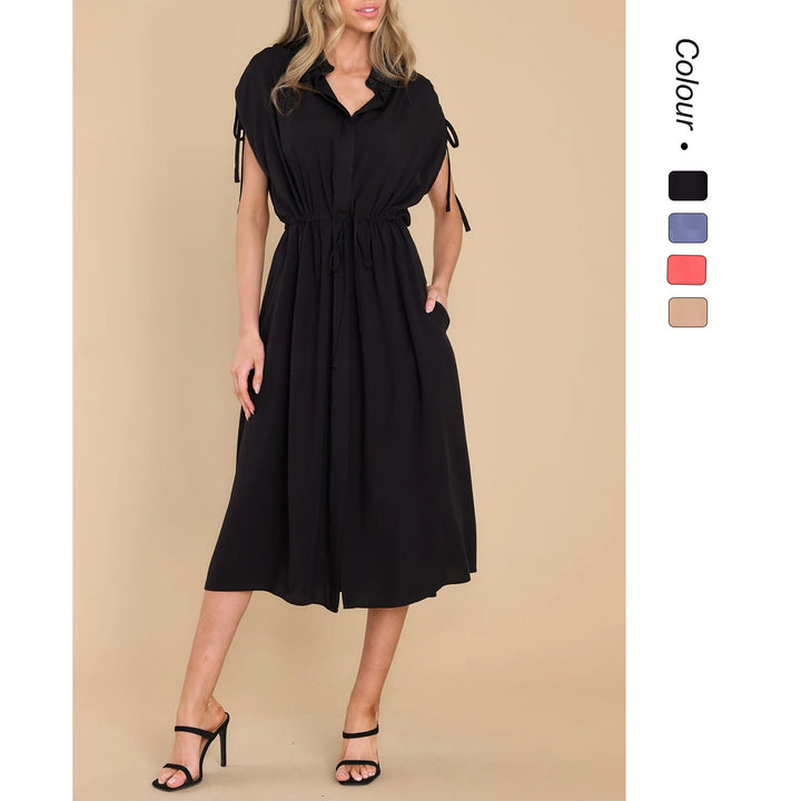 Women's shirt dress with elastic waistband and airy fit