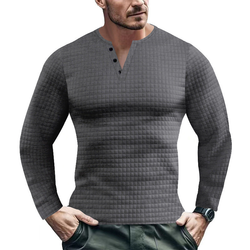 Men's Long Sleeve Shirt with Textured Design and Fashionable Button Closure Lisslune