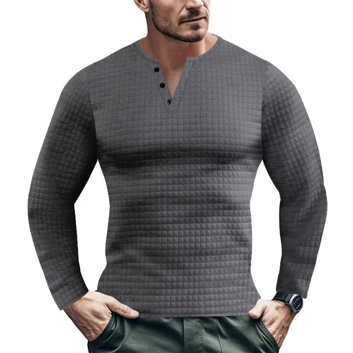 Men's Long Sleeve Shirt with Textured Design and Fashionable Button Closure Lisslune