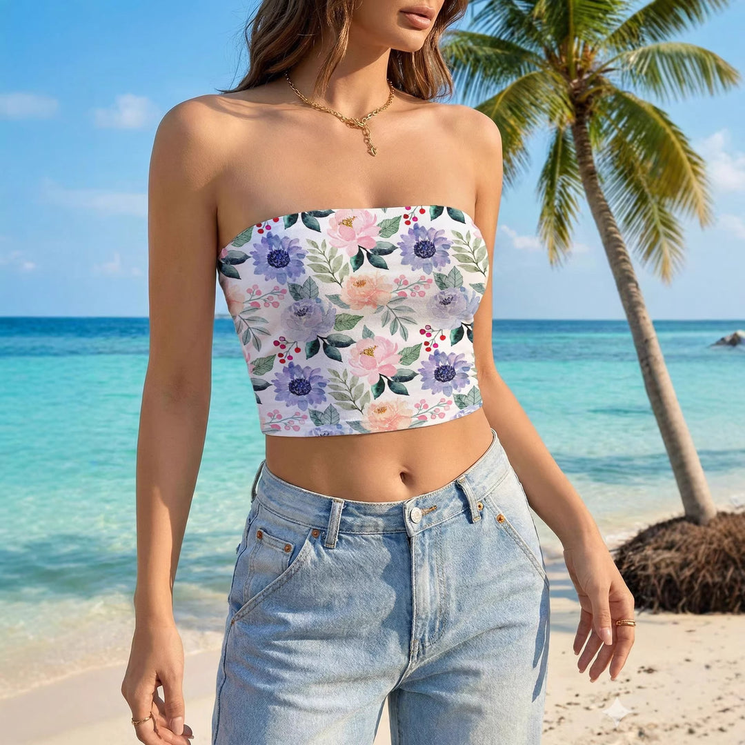Women's bandeau top with vibrant floral design Lisslune