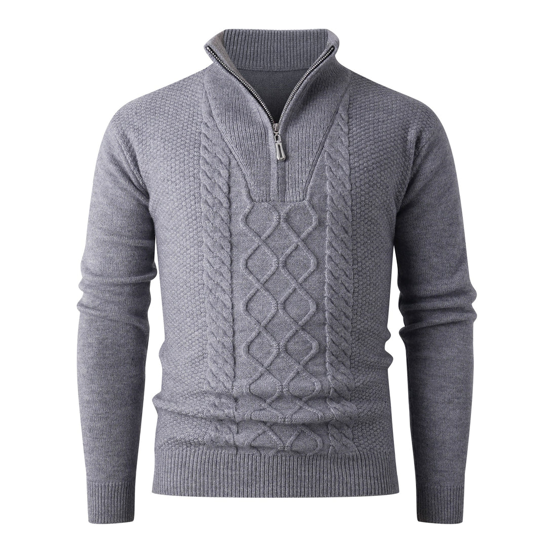 Men's chunky knit sweater with modern stand-up collar and functional zipper Lisslune