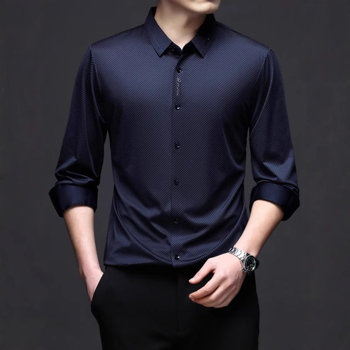 Men's Elegant Long Sleeve Shirt with Fine Stripe Pattern Lisslune