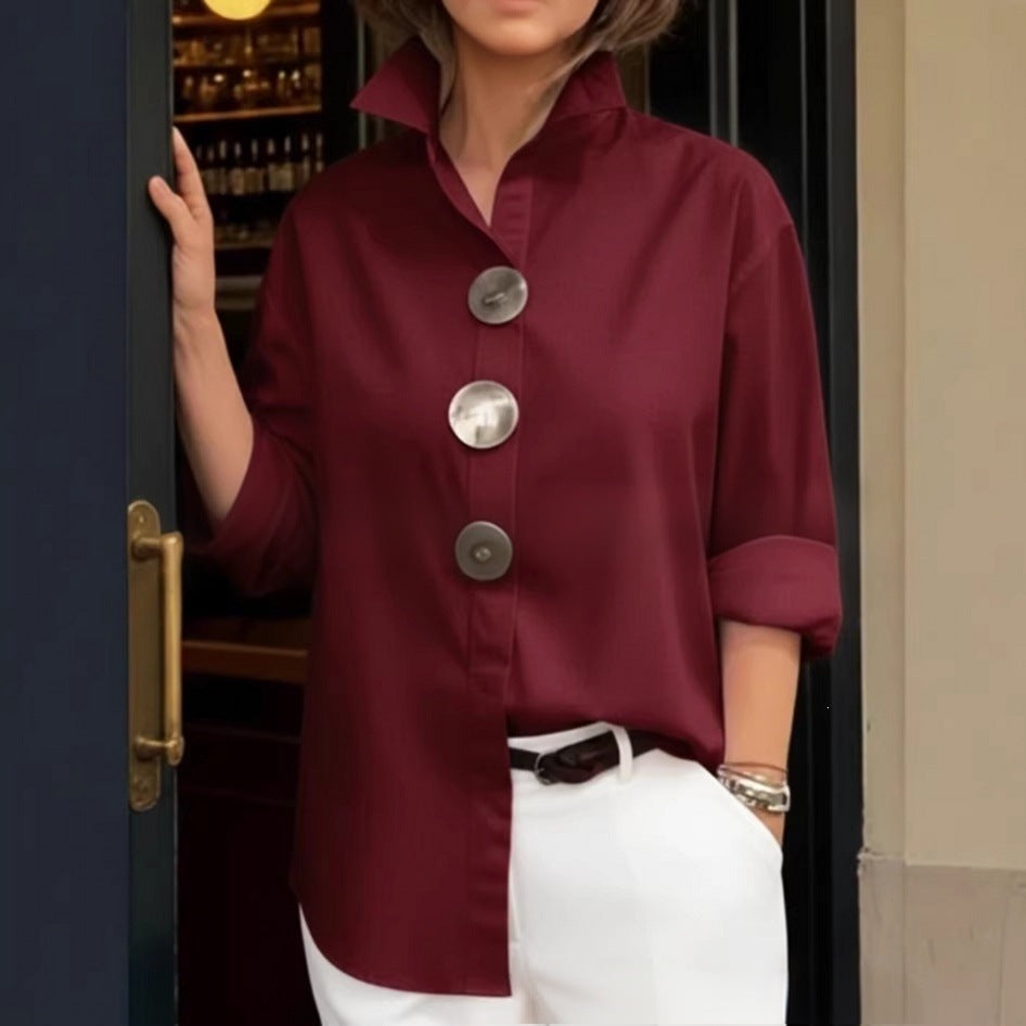 Women's stylish shirt with large button details and a chic standing collar Lisslune