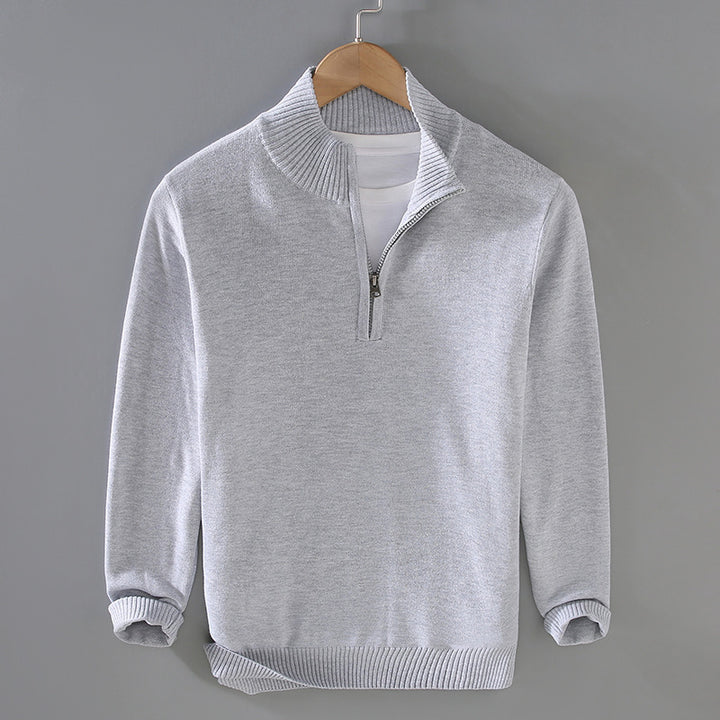 Men's comfortable pullover with modern stand-up collar and discreet zipper opening Lisslune