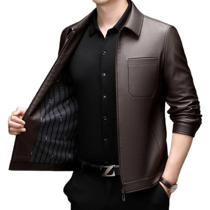 Men's synthetic leather jacket with modern cut and practical pockets Lisslune