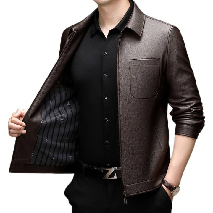 Men's synthetic leather jacket with modern cut and practical pockets Lisslune