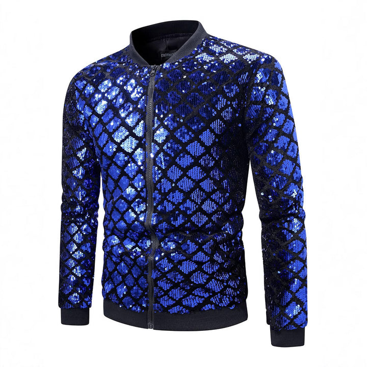 Men's glittering bomber jacket with elegant rhinestone design Lisslune