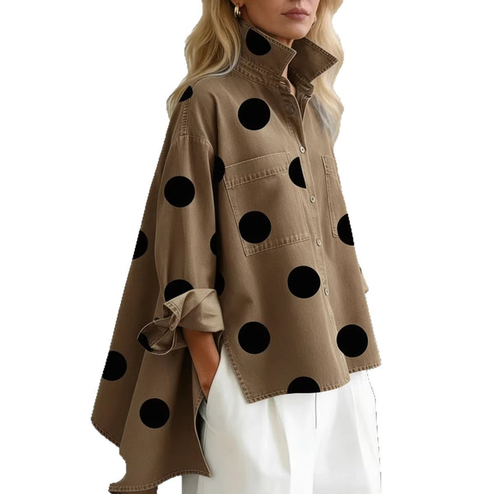 Women's Fashion Shirt Blouse with Extravagant Dots and Practical Pockets Lisslune