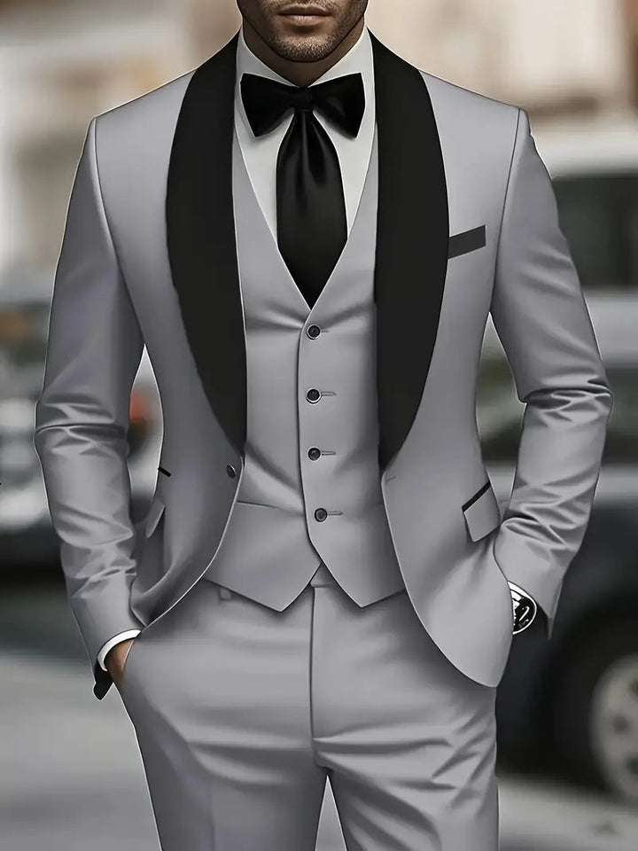Men's elegant three-piece suit set with satin vest Lisslune