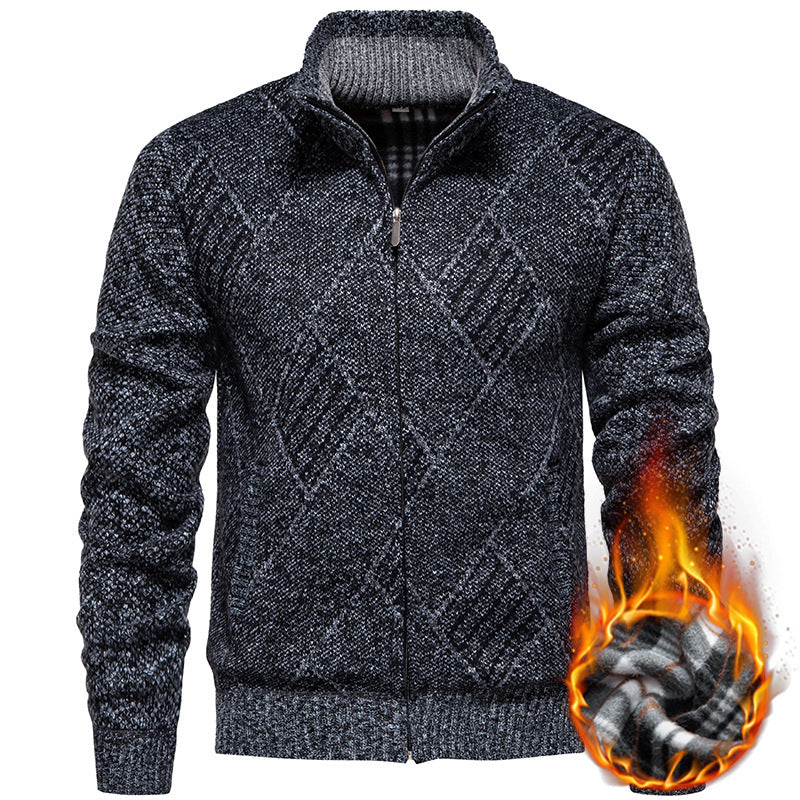 Men's fashionable cardigan with stand-up collar and unique cable design Lisslune