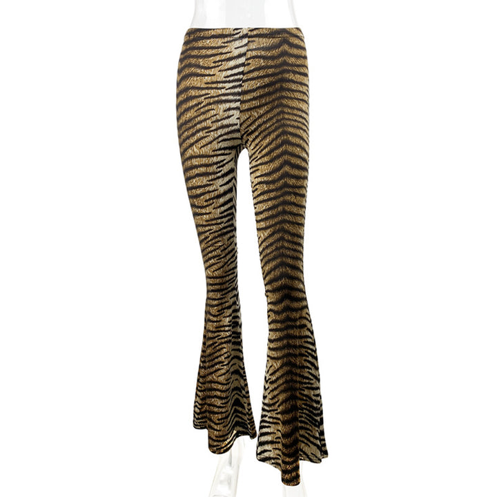 Women Flared Leggings in animalistic Tiger Knit Wash Lisslune