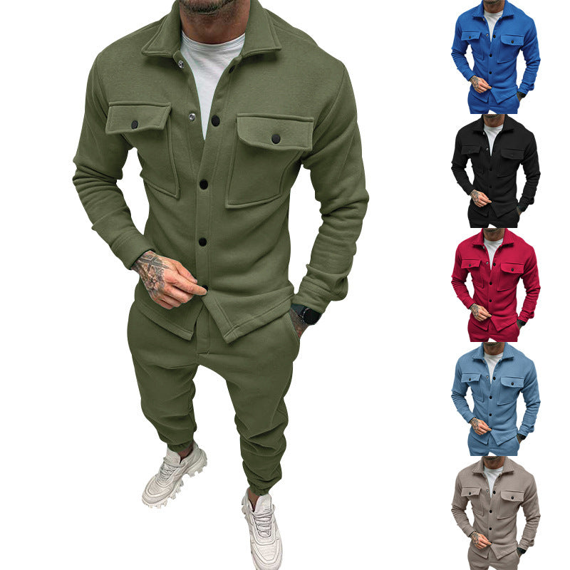 Men's stylish leisure suit set with button placket and practical pockets Lisslune
