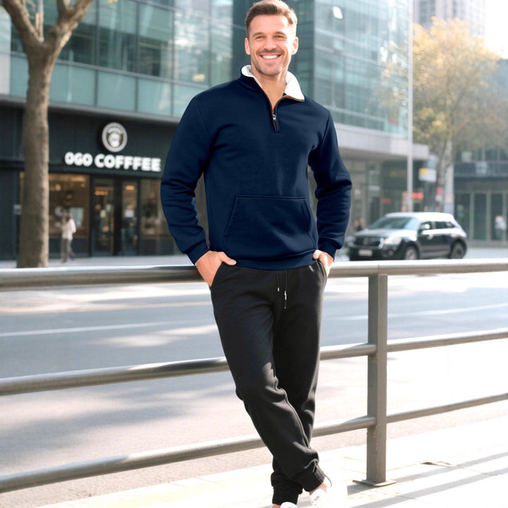 Men's sporty sweatshirt with innovative collar and practical kangaroo pocket Lisslune