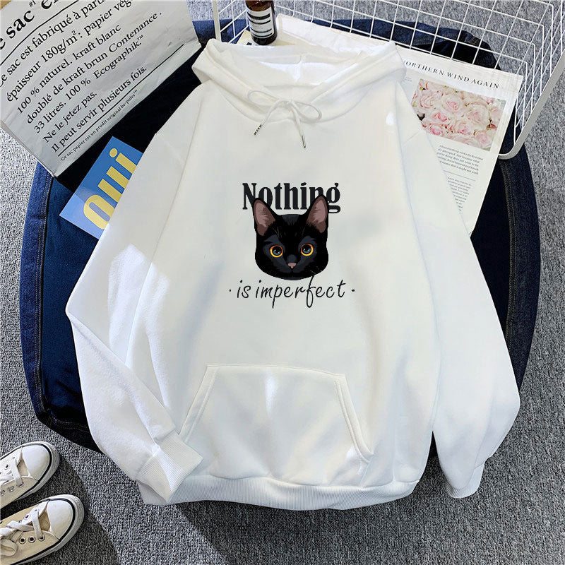 Women's Cozy Hoodie with Artistic Cat Design Lisslune