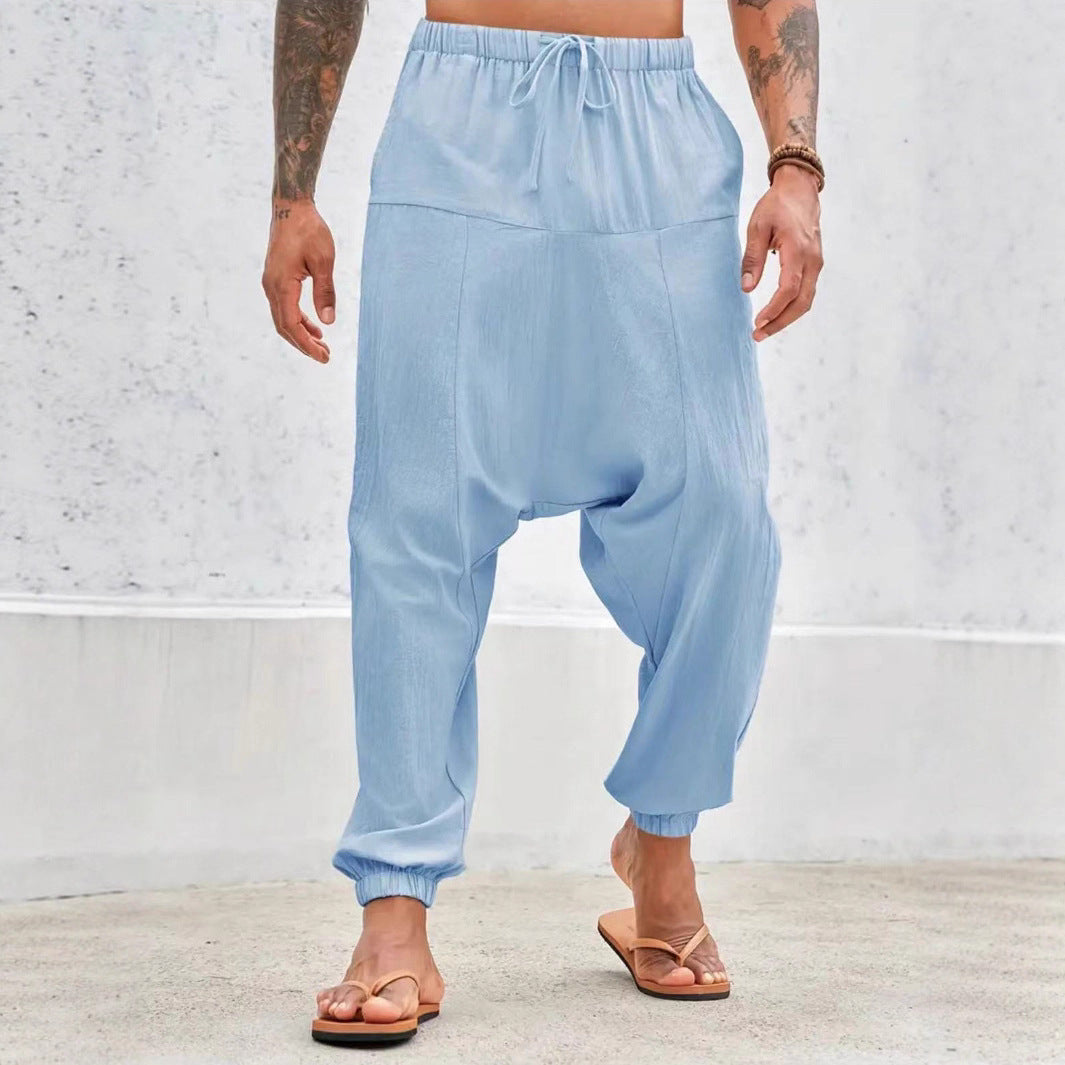 Men's relaxed harem pants with elastic waistband and side pockets Lisslune