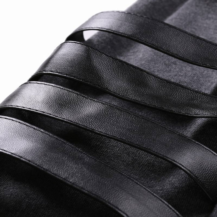 Men's casual hoodie with leather accents Lisslune