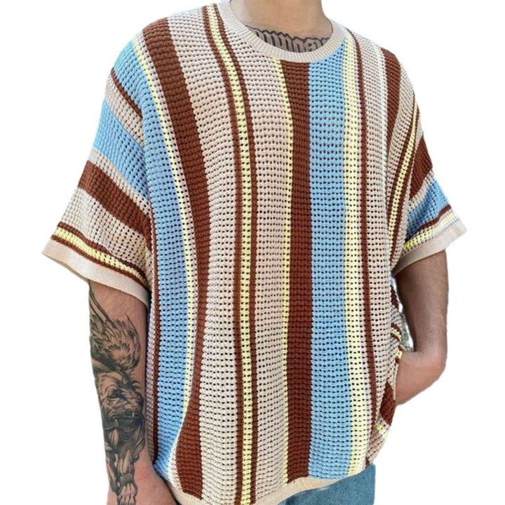 Men's airy knitted T-shirt in a fashionable design with patterned fabric Lisslune