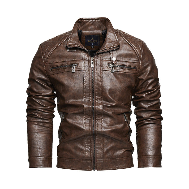 Men's Vintage-Style Synthetic Leather Jacket with Practical Zipper Pockets Lisslune