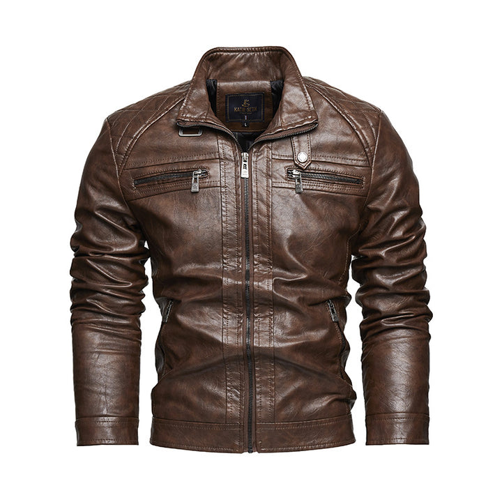 Men's Vintage-Style Synthetic Leather Jacket with Practical Zipper Pockets Lisslune