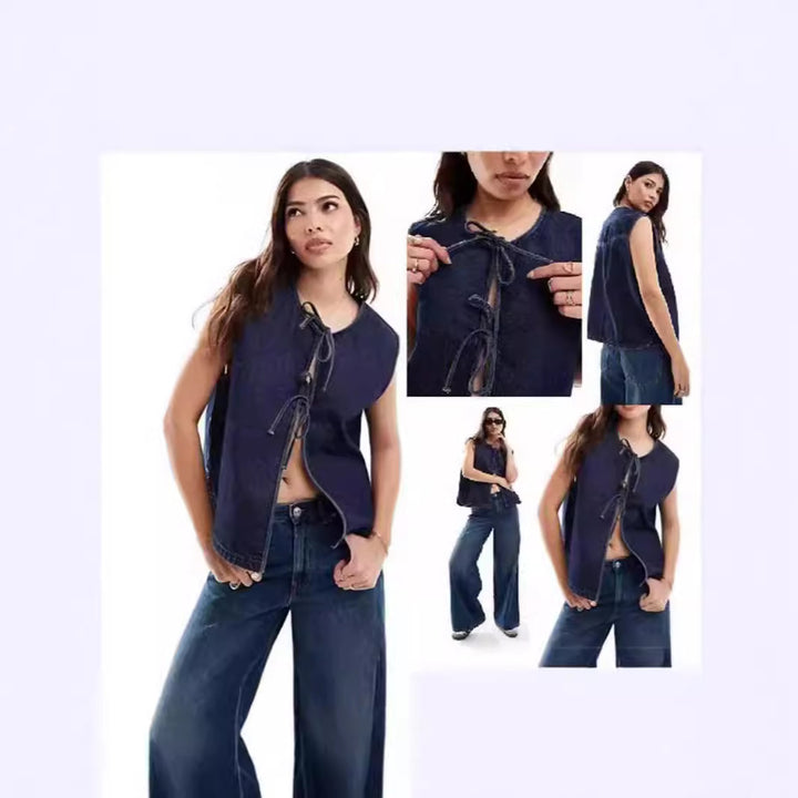 Women's Denim Bustier Vest with Lacing Lisslune