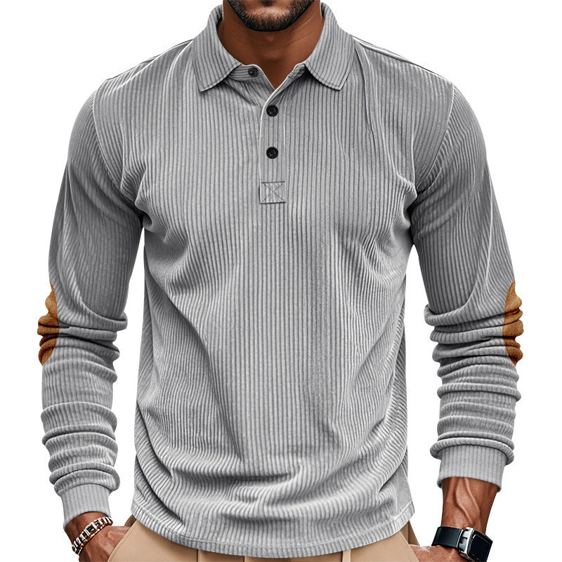 Men's Long Sleeve Shirt with Textured Material and Fashionable Elbow Patches Lisslune