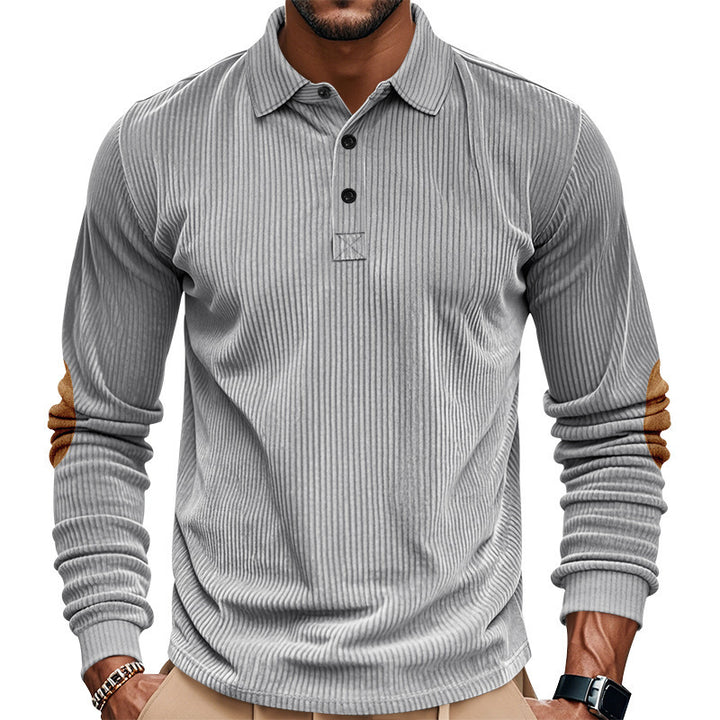 Men's Long Sleeve Shirt with Textured Material and Fashionable Elbow Patches Lisslune